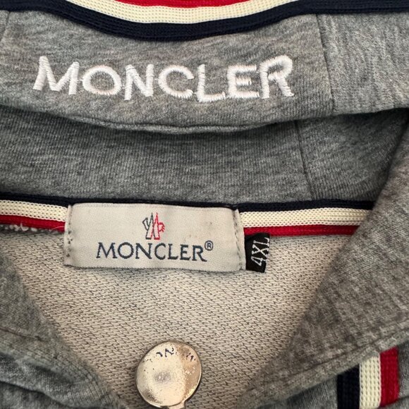 Moncler Mens Track Jacket Hooded Full Zip Sz 4XL Gray Tricolor Stripe Trim - Picture 5 of 11
